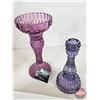 Image 2 : Purple & White Home Décor Collection : Vases (3), Candle Stick Holders (2), Faux Flower, etc. (Talle