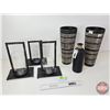 Image 1 : Black Home Décor : Candle Holders (3), Vases (2) & Chalk Bottle  (Vase Measures : 14"H)