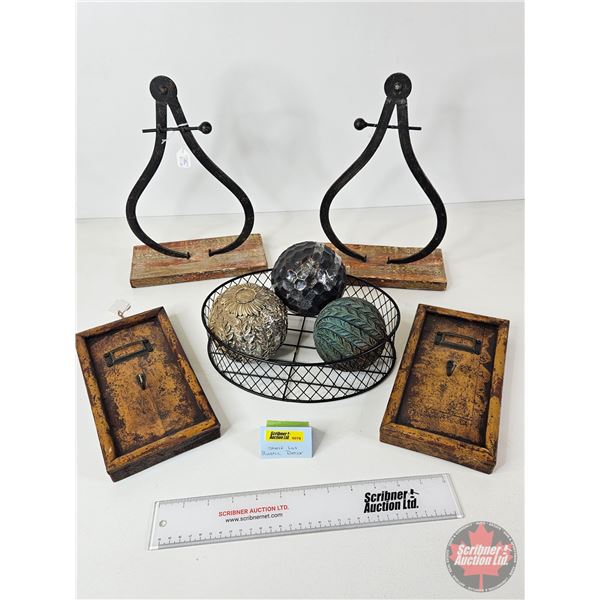Rustic Home Décor : Hangers, Caliper Art & Wire Bowl of Décor Balls