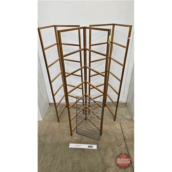 Metal & Wood Extending Display Units (3) c/w Small Rack  (Note : Missing Wood Shelves)  (Measures : 