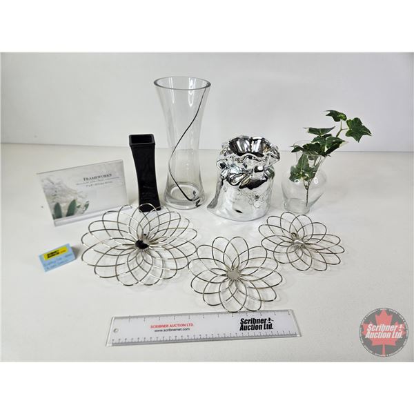Home Décor Combo : Vases (4), Picture Frame & Wall Art  (Tallest Vase : 12"H)