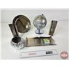 Image 1 : Chrome Themed Décor : Globe, Plates, Cotton Pad Holders & Candle Holder (Globe : 9"H)