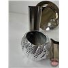 Image 4 : Chrome Themed Décor : Globe, Plates, Cotton Pad Holders & Candle Holder (Globe : 9"H)