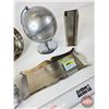 Image 6 : Chrome Themed Décor : Globe, Plates, Cotton Pad Holders & Candle Holder (Globe : 9"H)