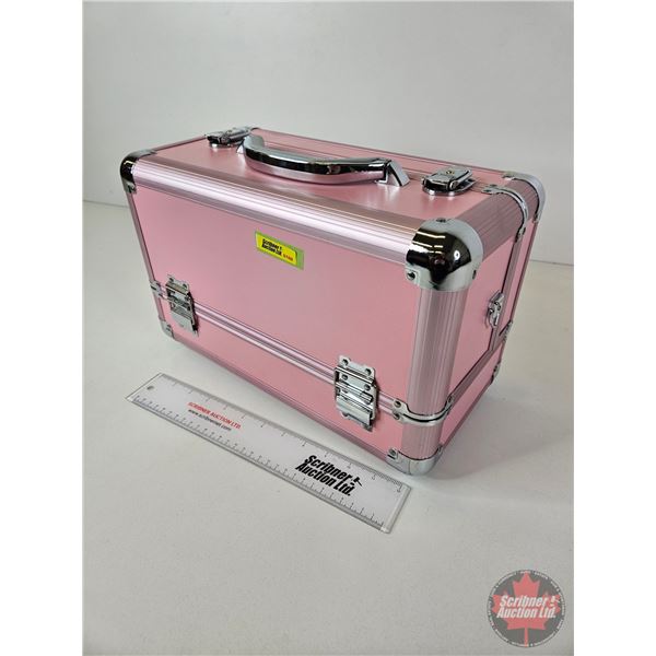 Portable Make-Up Train Case (Pink) (Measures : 9-1/2"H x 14-1/2"W x 7-1/2"D)