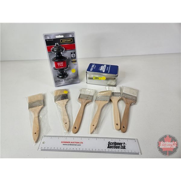 Defiant Door Knob (NIB), Easy Care First Aid & Paint Brushes (6)