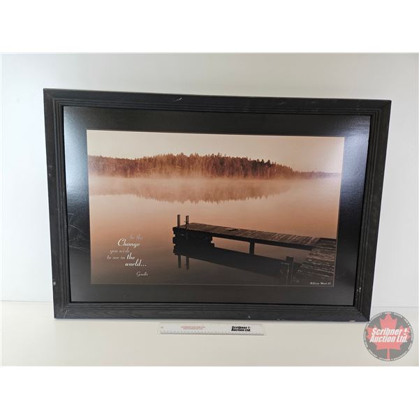 Framed Wall Art : Be the Change you wish to see in the World" (Lake Motif)  (Measures : 26"H x 38-1/