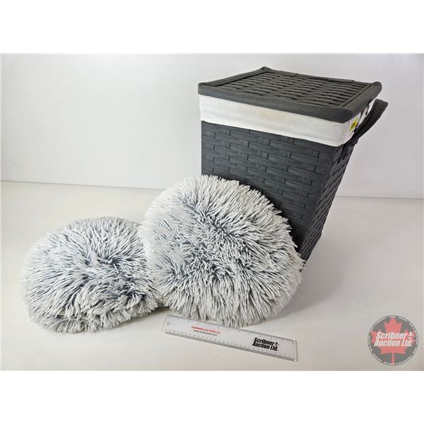 Laundry Basket w/Throw Pillows (2) (Basket Measures : 19-1/2"H x 14"W x 14"D)