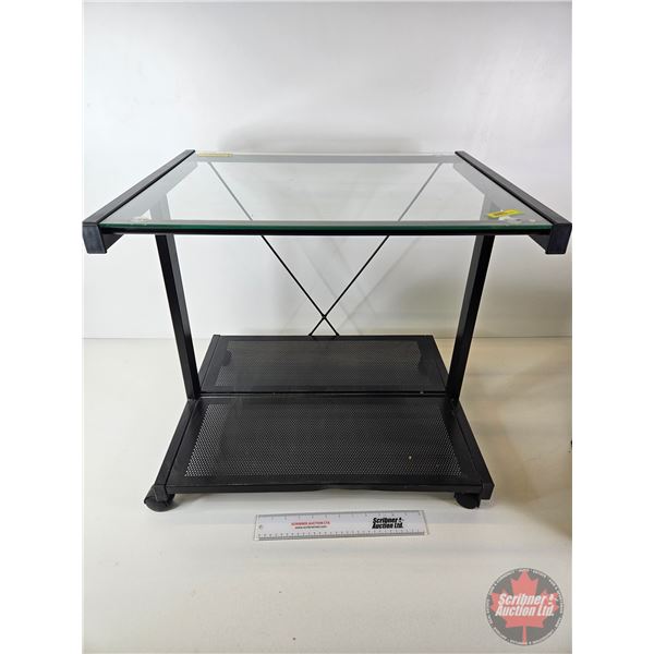 Glass Top Metal Rolling Stand  (Measures : 22-1/2"H x 24"W x 19-1/2"D)