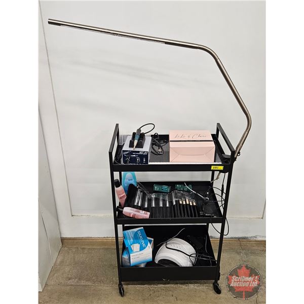 Nail Tech Cart w/Contents!!! Including :  - Erica's M20 Nail Drill  - Koko & Clair UV LED Nail Lamp