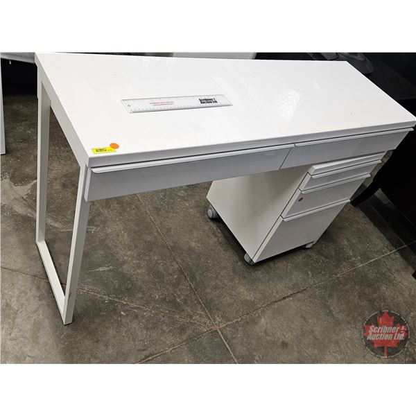 IKEA BESTÅ BURS Desk (High-Gloss) (2 Drawer) c/w Rolling 3 Drawer Organizer Unit (Ideal for Nail Tec