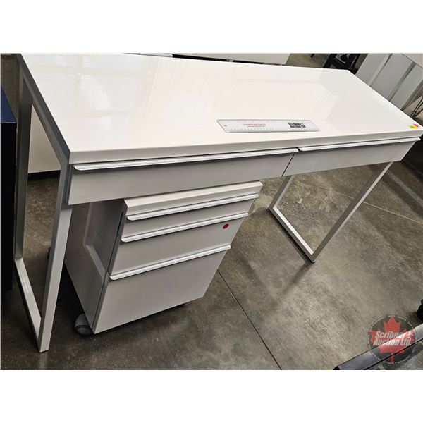 IKEA BESTÅ BURS Desk (High-Gloss) (2 Drawer) c/w Rolling 3 Drawer Organizer Unit (Ideal for Nail Tec