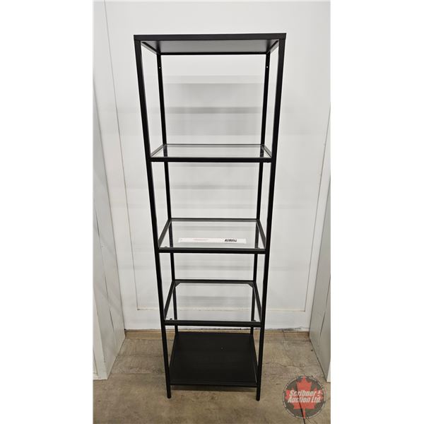 IKEA VITTSJÖ Shelf Unit w/Black Metal Frame & Glass Shelves  (Measures : 69"H x 20"W x 14-1/4"D)
