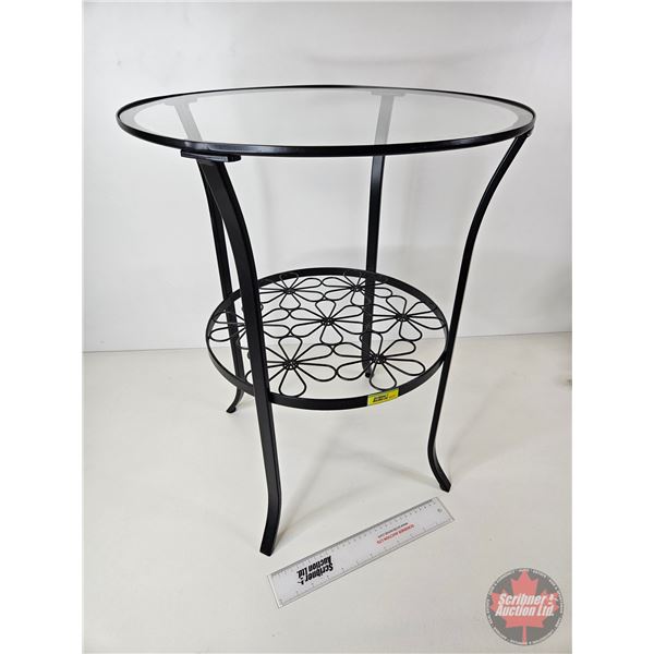 IKEA KLINGSBO Side Table w/Glass Top (Measures : 24-1/2"H x 19"Dia)