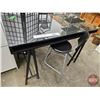Image 1 : Counter Height Industrial Glass Top Desk c/w Tall Chair (Measures : 39"H x 55"W x 27-1/2"D)