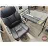 Image 1 : Glass Top Office Desk w/Pull Out Keyboard Tray (Metal Frame) c/w Leather Office Chair  (Desk Measure