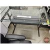 Image 2 : Glass Top Office Desk w/Pull Out Keyboard Tray (Metal Frame) c/w Leather Office Chair  (Desk Measure