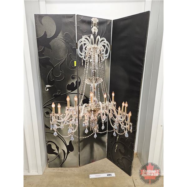 Chandelier Design Room Divider (3 Panel) (Measures Open : 71"H x 48"W) (One Panel : 16"W)