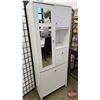 Image 1 : White Lockable Storage Cupboard w/Mirror & Bottom Hopper Drawer  (Measures : 67-1/4"H x 26"W x 13"D)