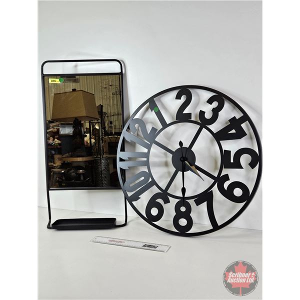 Wall Décor Mirror & Metal Frame Clock  (Clock Measures : 23-3/4"Dia)