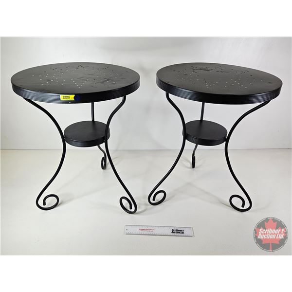 Black Tin Pedestal Side Tables (2) (Measures : 25-3/4"H x 19-1/4"Dia)