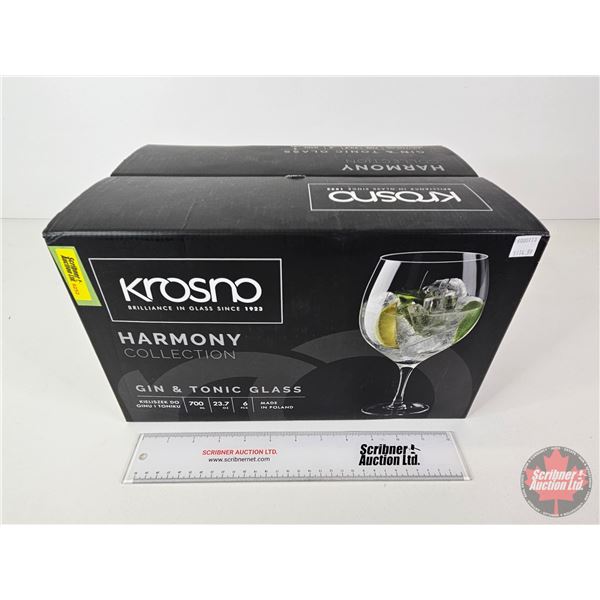 Krosno Harmony Collection : Gin & Tonic Glasses (6) (NIB)  (Box Measures: 9"H x 14"W x 9-1/2"D)