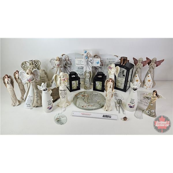 Large Variety of Memorial Angel Figurines & Candle Lanterns etc (27pcs)