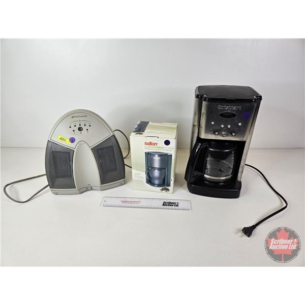 Coffee Room Combo (3): Cuisinart 12 Cup Coffee Maker; Salton 1-Cup Coffee Maker; Bionaire Space Heat