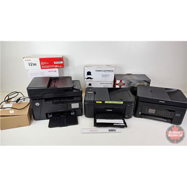 PRINTER GROUPING (3) : Canon, HP, Epson  (Each with Extra Boxes of Toners)