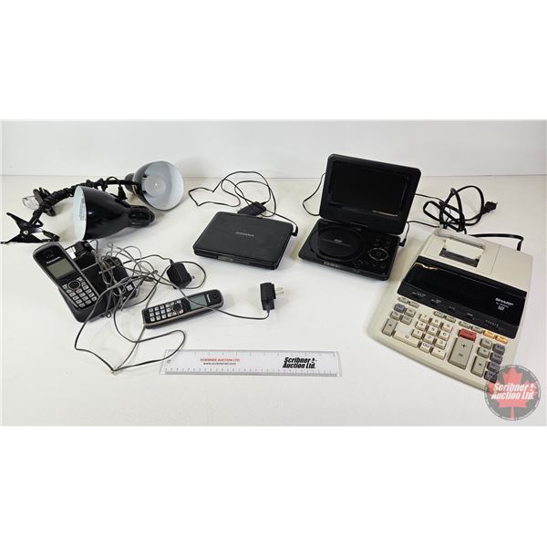 Office Combo : Adding Machine, Cordless Telephones, Portable DVD Players (2); Clamp Lights (2)