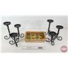 Image 1 : Décor Grouping : Wrought Iron Candle Holders (6) & Fragrance Candles (4) & Wood Box (Tallest Candle 