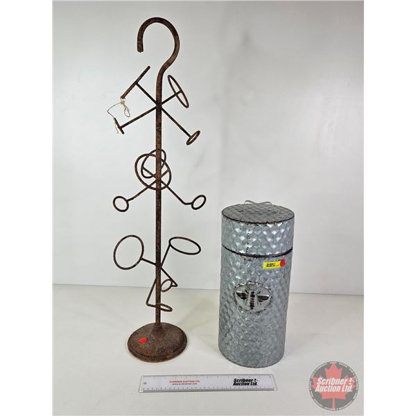 Free Standing Bottle Tree/Stand & Honey Bee Canister (Bottle Rack 32-1/2"H)