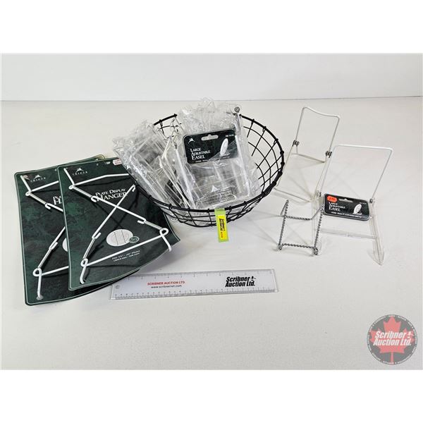 Variety of Hangers & Easels & Wire Basket (17pcs)