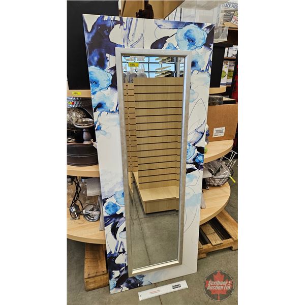 Decorative Floor Bevelled Mirror (Blue Floral) (Total Measures: 59"H x 23"W)