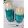 Image 2 : Two-Tone Glazed Potter Vases & Artificial Greenery (Tallest Measures: 19-3/4"H)
