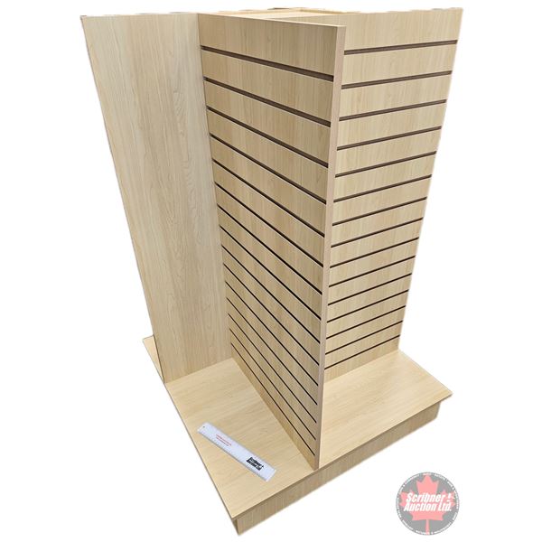 4-way Maple Melamine Slatwall Pinwheel Merchandiser Tower on Castors (55"H x 36"W x 36"D)