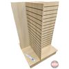 Image 1 : 4-way Maple Melamine Slatwall Pinwheel Merchandiser Tower on Castors (55"H x 36"W x 36"D)