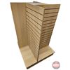 Image 3 : 4-way Maple Melamine Slatwall Pinwheel Merchandiser Tower on Castors (55"H x 36"W x 36"D)