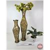 Image 1 : Décor Tin Vases with Artificial Greenery + Small Artificial Potted Plant (Note: Tin Vases have Weigh