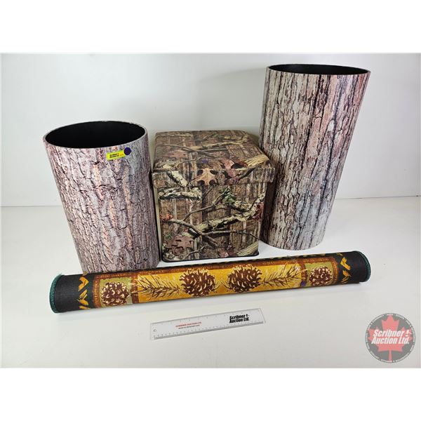 Camo Décor Bins, Storage Box & Floor Mat "Rivers Edge" (Mat Size : 3ft x 5ft) (Tallest Cylinder Bin 