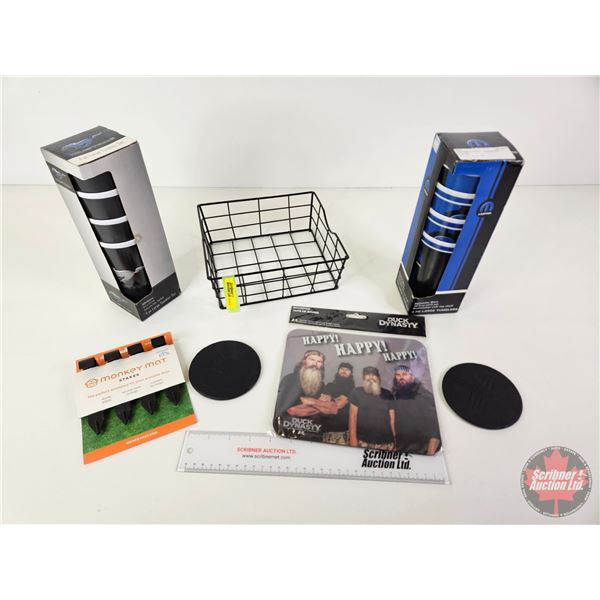 Combo : Duck Dynasty Mousepad ; Corvette & Mopar Melamine Drinking Glasses ; Mustang Cupholders ; Mo