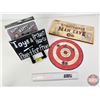 Image 1 : Combo : Big Shot Magnetic Dart Board ; Steampowered Man Cave Sign ; Toys & Broken Hearts Sign ; Duck