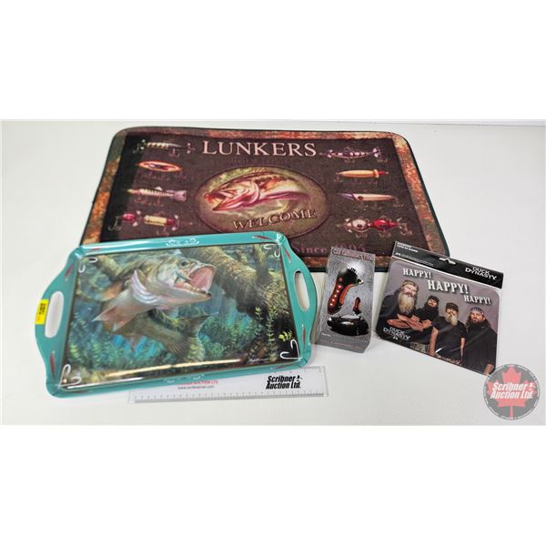 Combo : Fish Tray ; Lunkers Fish Door Mat ; Emergency Car Tool & Duck Dynasty Mousepad (Mat Measures