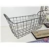 Image 10 : Wire Basket Lot w/Novelty Wooden Signs (8) (Basket Measures : 9"H x 20-1/2"W x 8"D)