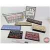 Image 1 : Wire Basket Lot w/Novelty Wooden Signs (8) (Basket Measures : 9"H x 20-1/2"W x 8"D)