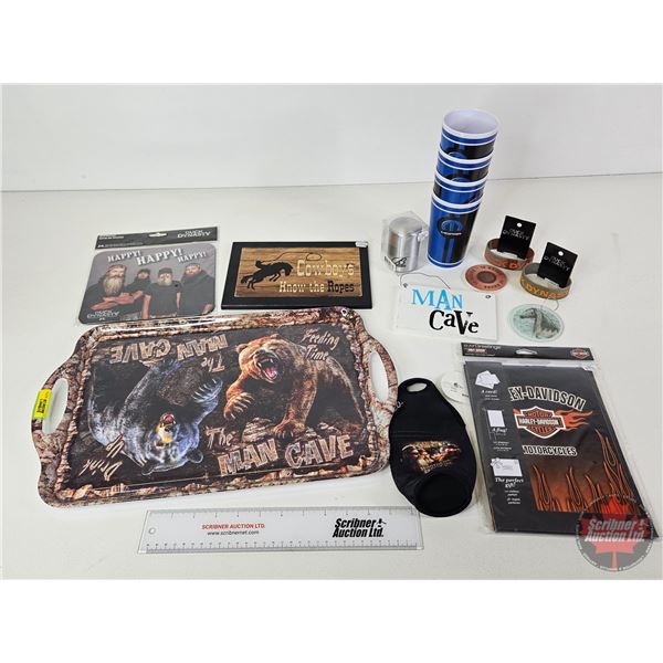 Combo (14pcs) : Man Cave Tray ; Harley Davidson Gift Package ; Cowboy Sign ; Mopar Melamine Drink Cu