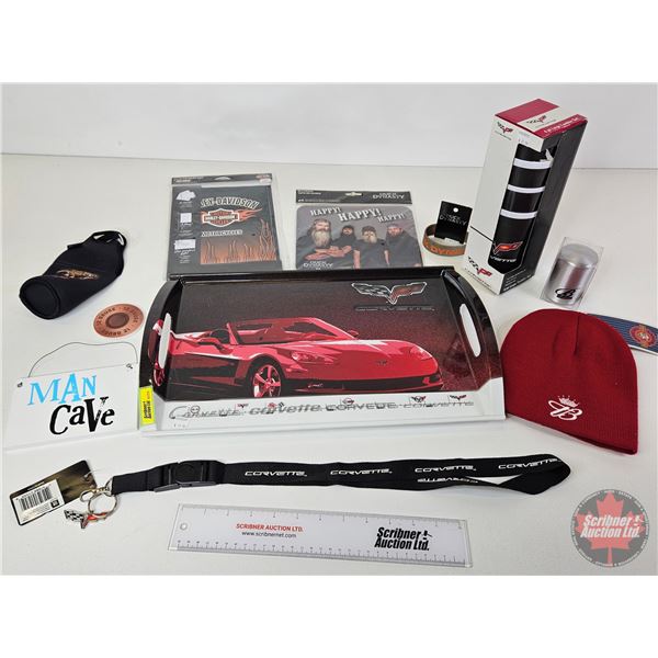 Combo (11pcs) : Corvette Tray ; Harley Davidson Gift Package ; Budweiser Toque ; Corvette Melamine D