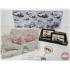 Image 1 : Vintage Car Combo : Pillow Cases (3) ; Hardboard Place Mats (8) ; Signs (2) & Coat Hook