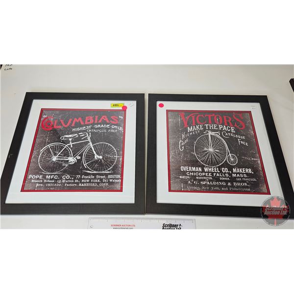 Framed Prints (2) : Antique Bicycle Theme (Measures : 17-3/4"H x 17-3/4"W)