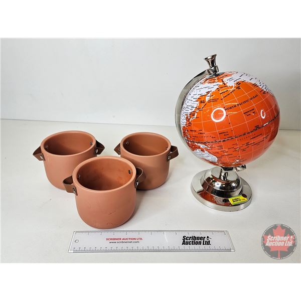 Light Up Globe w/Terracotta Planters (3)  (Globe Measures : 13"H)